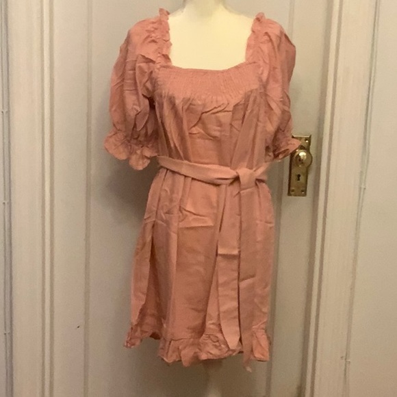 ELOQUI Plus Linen blend Smocked Front Mini Day Dress NWT - Picture 1 of 3